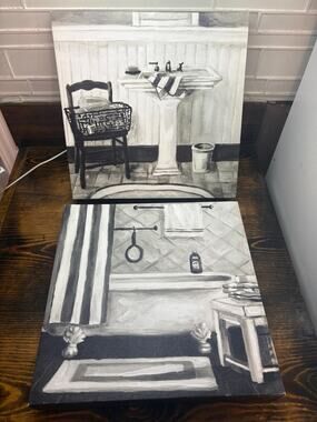Set Of Two Black And White Bathroom Wall Decor
